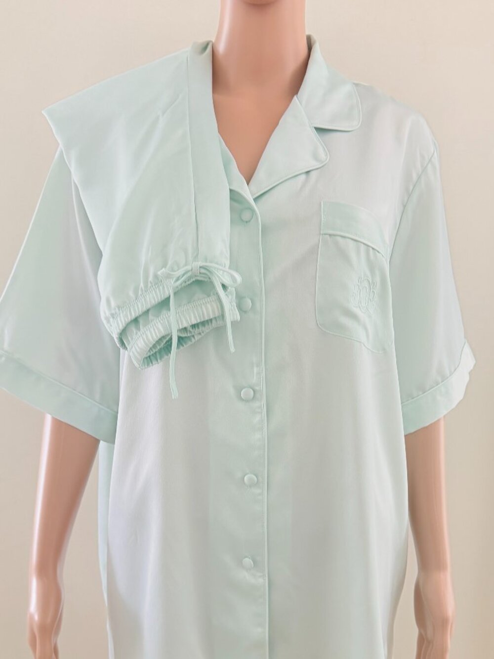 NWT CABERNET WOMAN CLASSICS PAJAMAS SET 2 Pc Size 1X SHORT SLEEVE BUTTONS GREEN - Picture 6 of 8